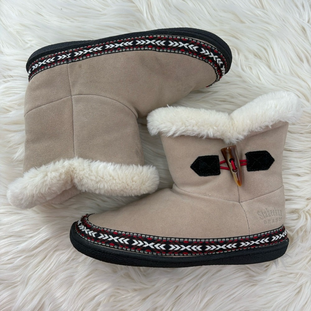 Staeekum Brand Beige (Natural) Suede Faux Fur Ankle Boots Womans 10M‎